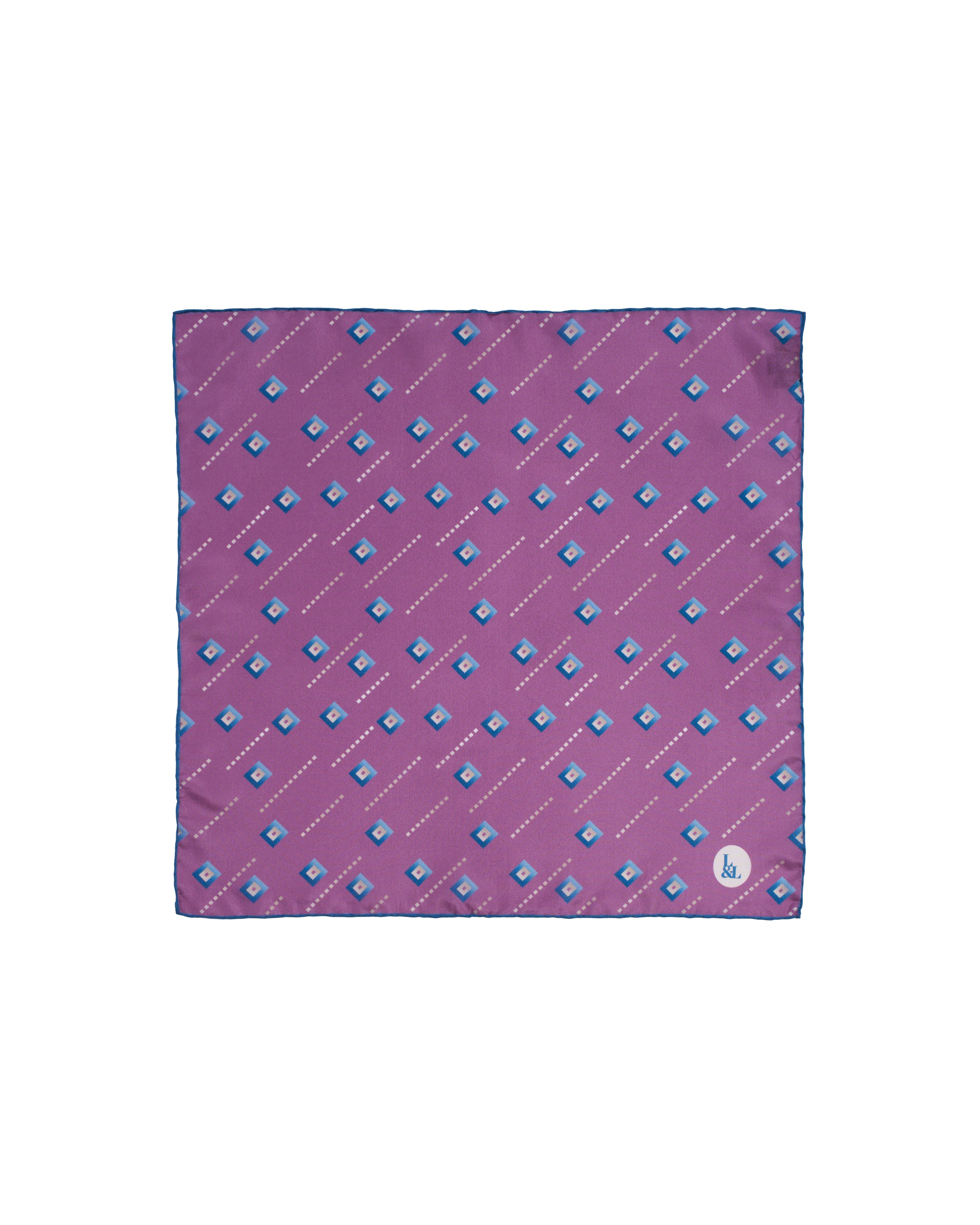 Pocket square - Silk -  Purple with blue square motif