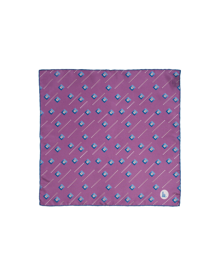 Pocket square - Silk -  Purple with blue square motif