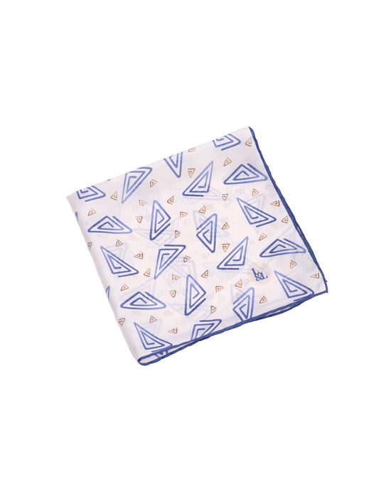 Pocket square - Silk -  Beige with blue rectangle motif