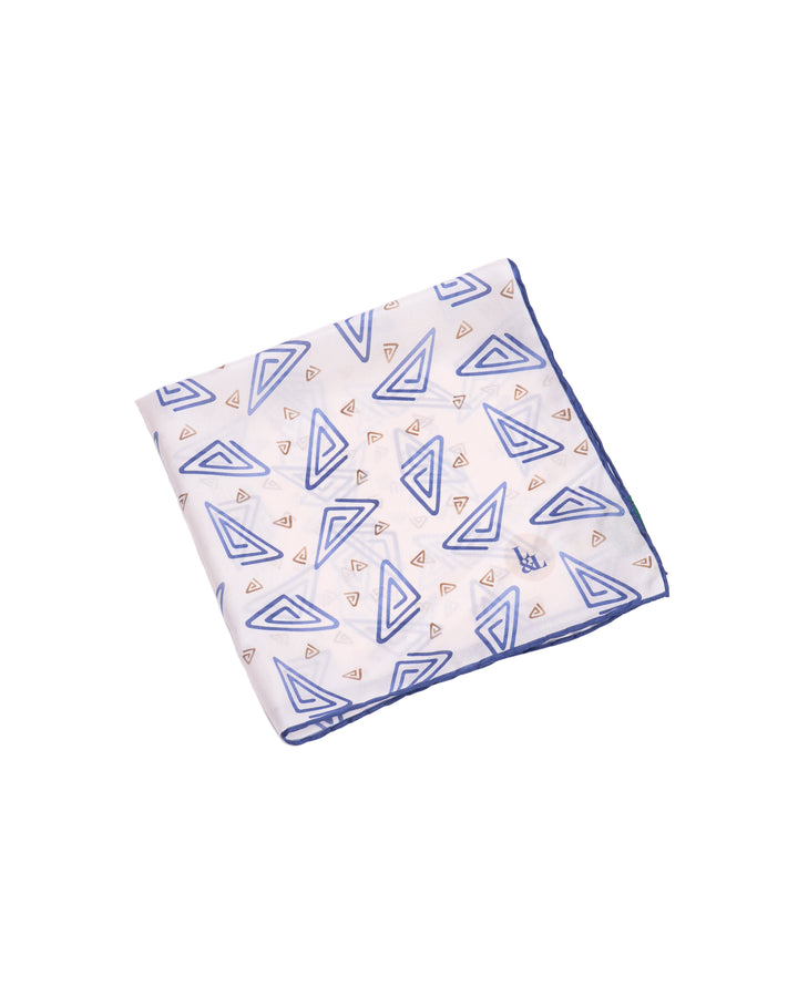 Pocket square - Silk -  Beige with blue rectangle motif