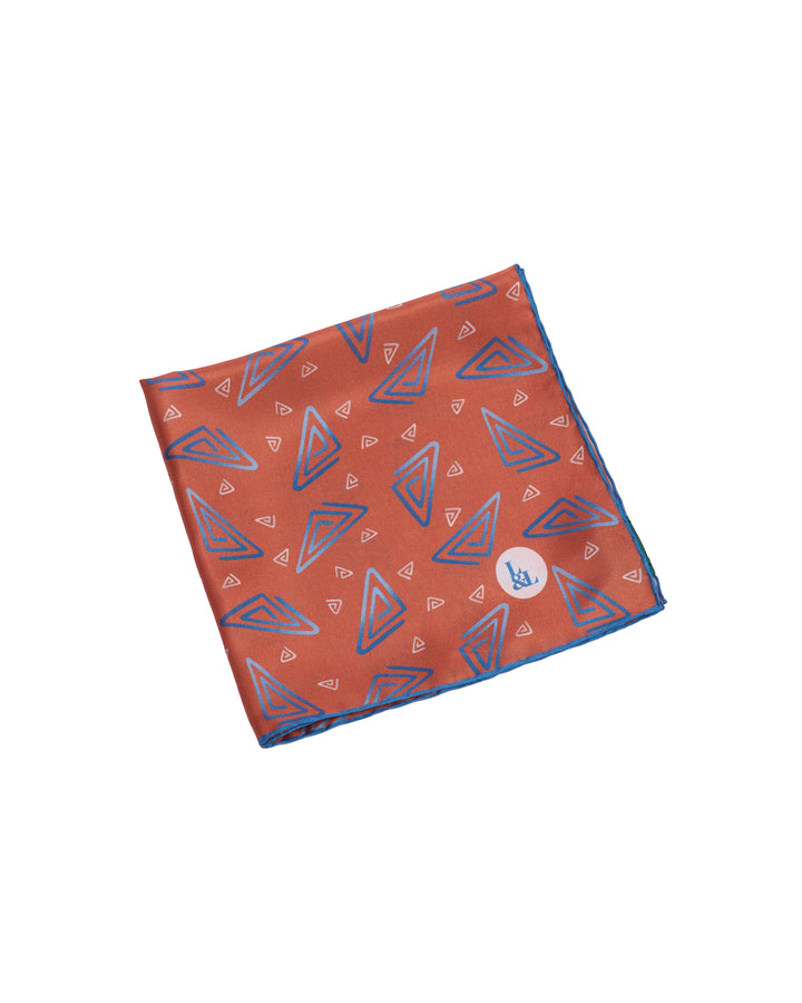 Pocket square - Silk -  Orange with blue rectangle motif
