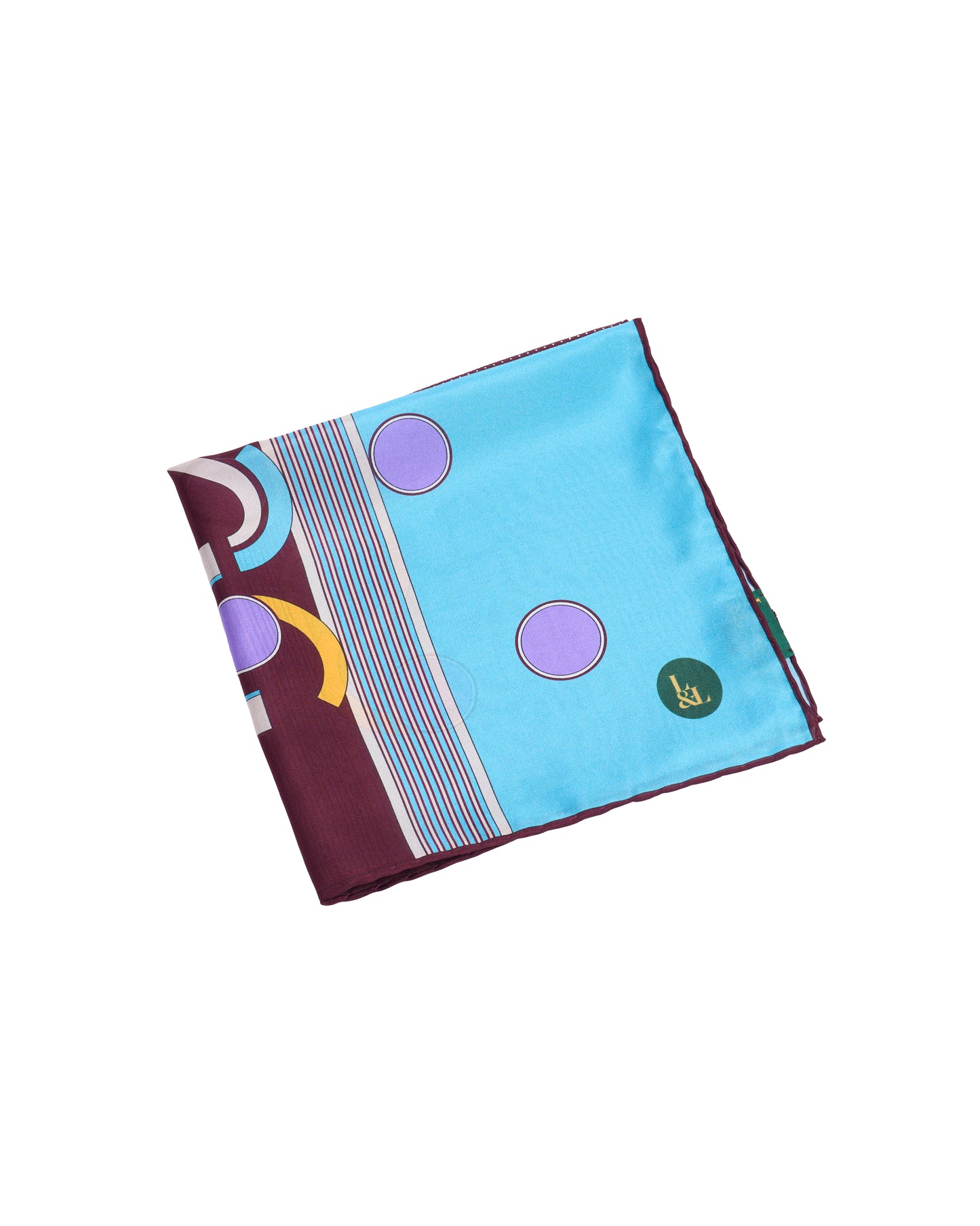 Pocket square - Silk -  Burgundy and light blue with art deco