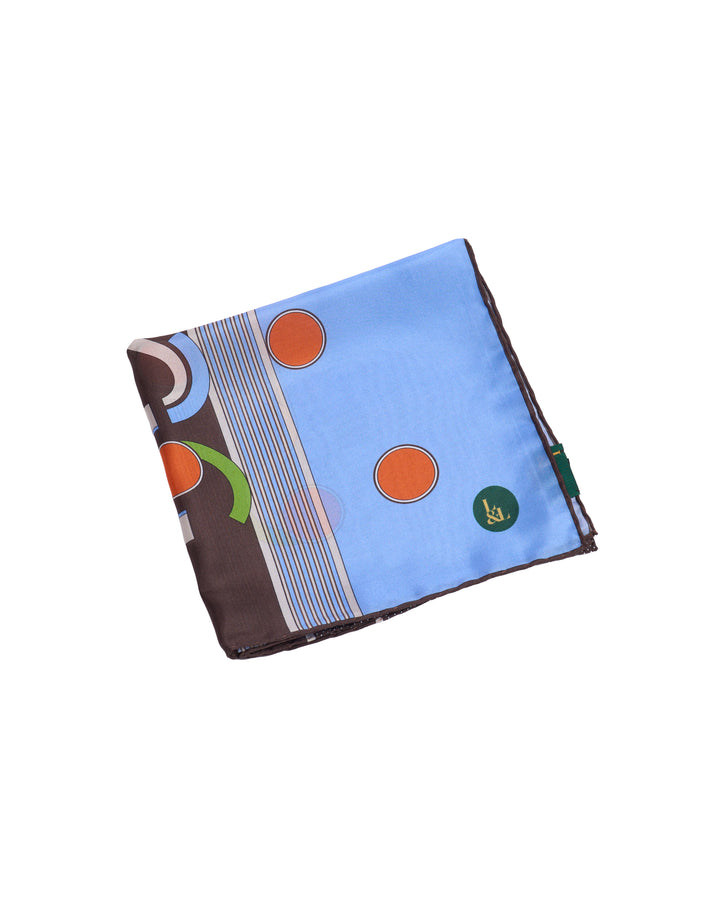 Pocket square - Silk -  Brown and light blue with art deco