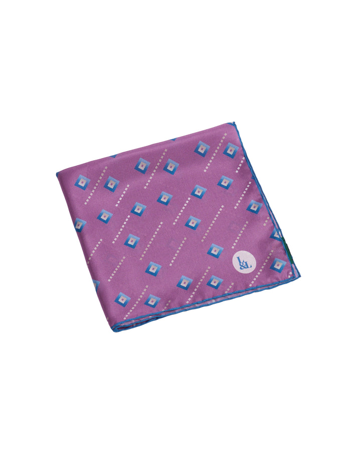 Pocket square - Silk -  Purple with blue square motif