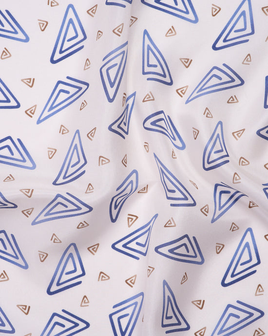 Pocket square - Silk -  Beige with blue rectangle motif