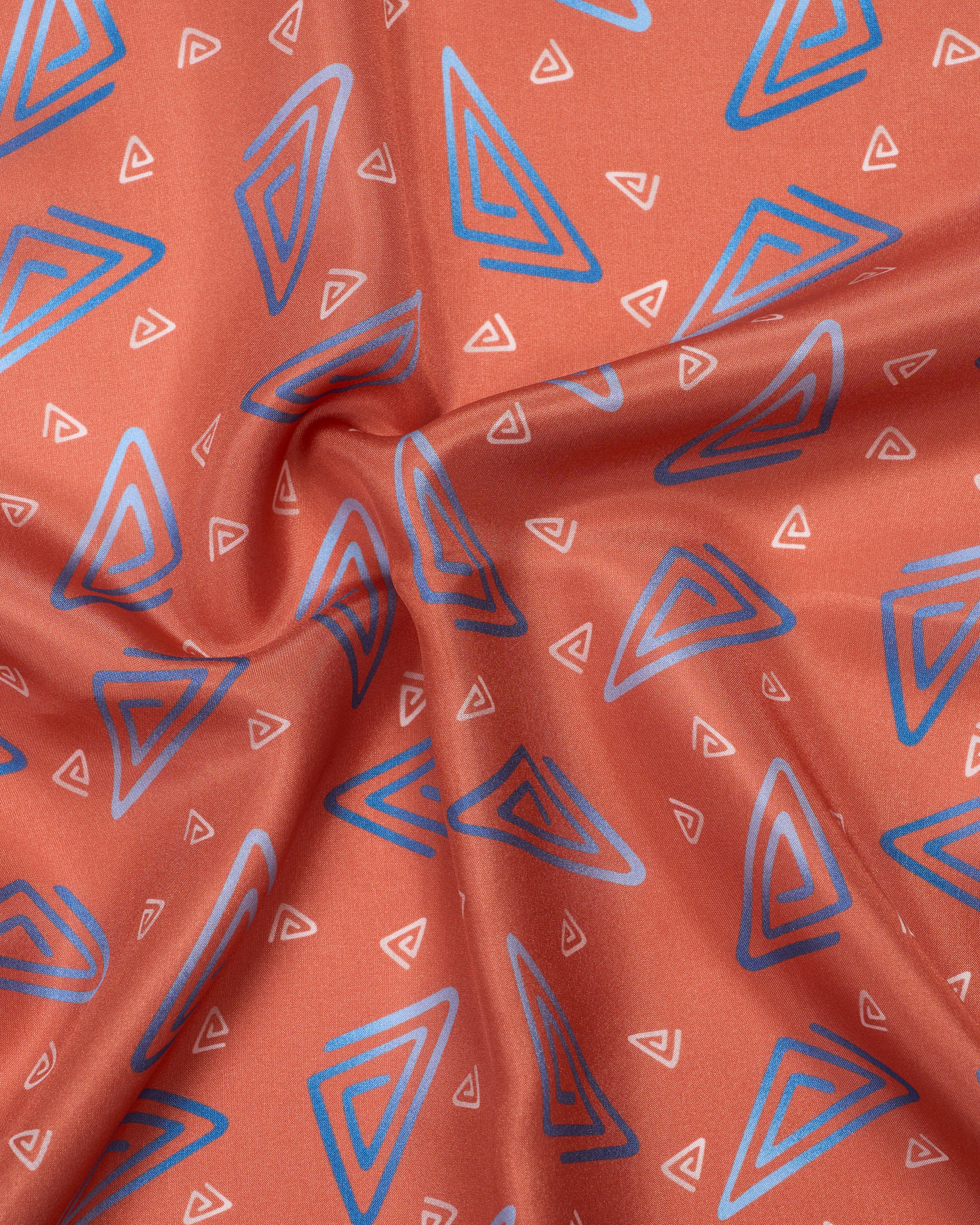 Pocket square - Silk -  Orange with blue rectangle motif