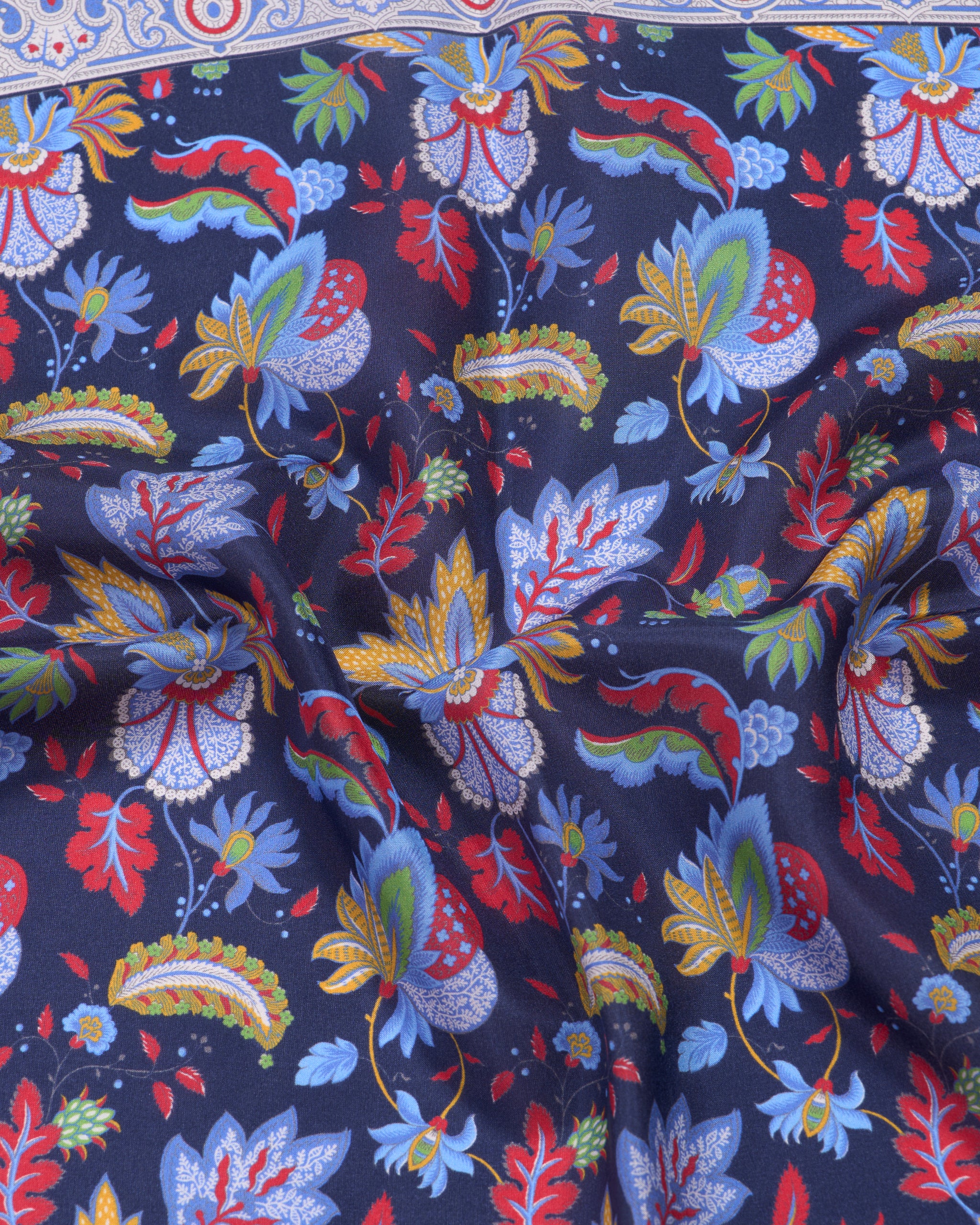 Pocket square - Silk -  Navy blue with colourful garden