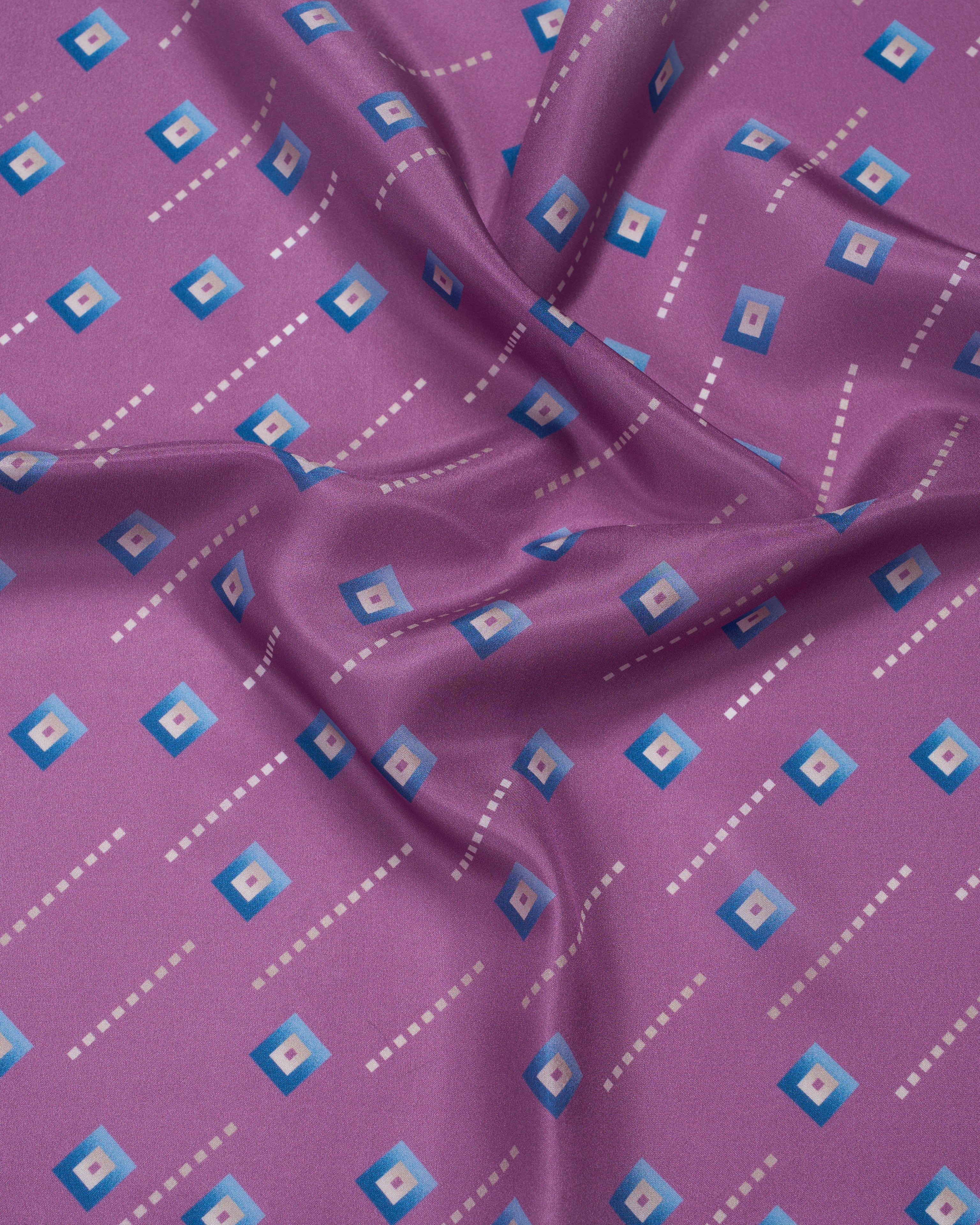Pocket square - Silk -  Purple with blue square motif