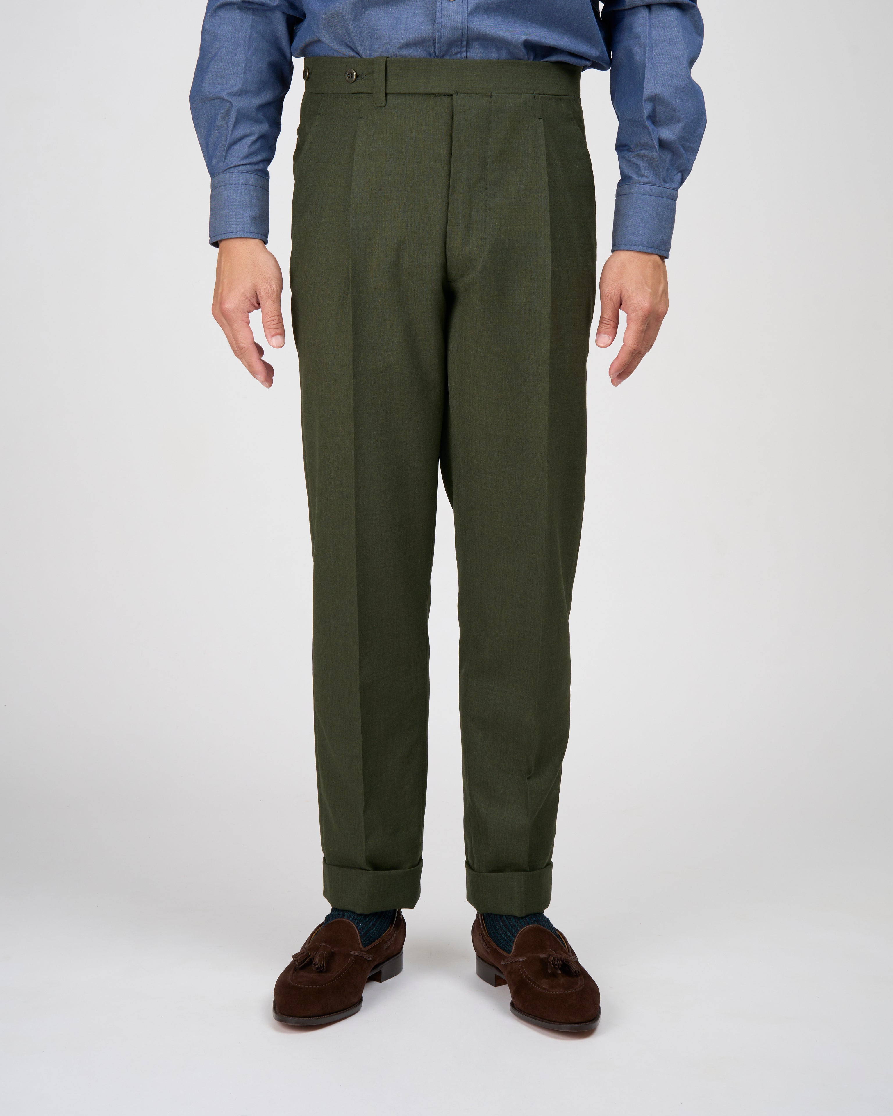 High twist wool trousers - Single pleat - Dark green