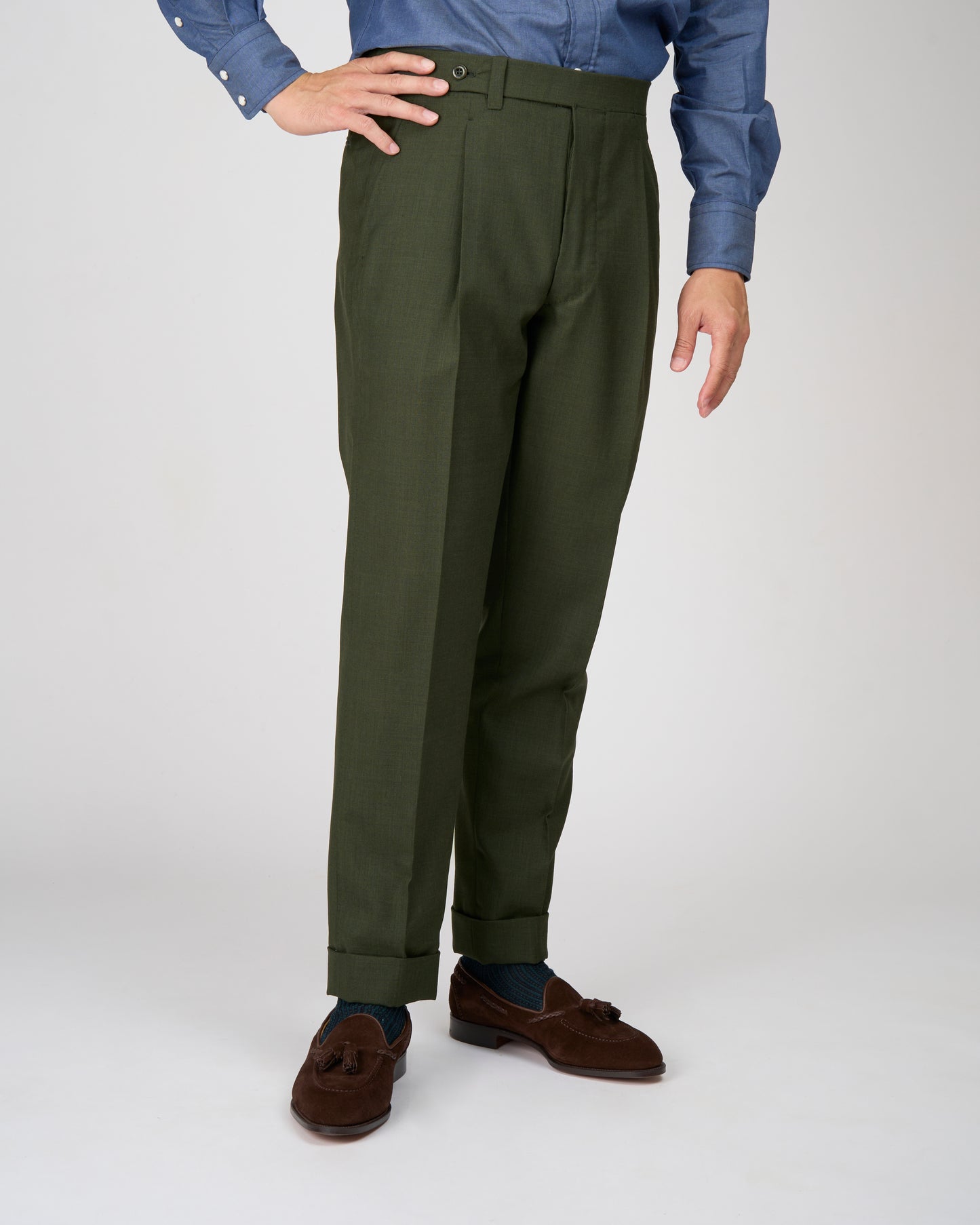 High twist wool trousers - Single pleat - Dark green