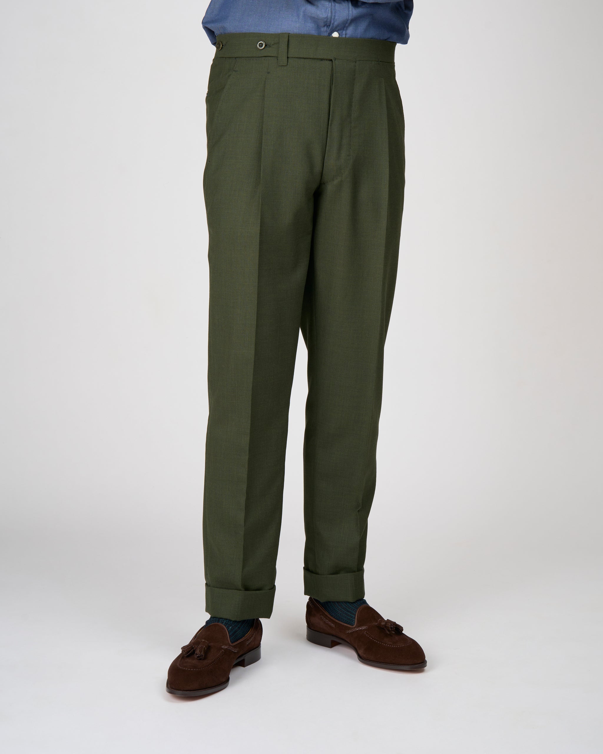 High twist wool trousers - Single pleat - Dark green