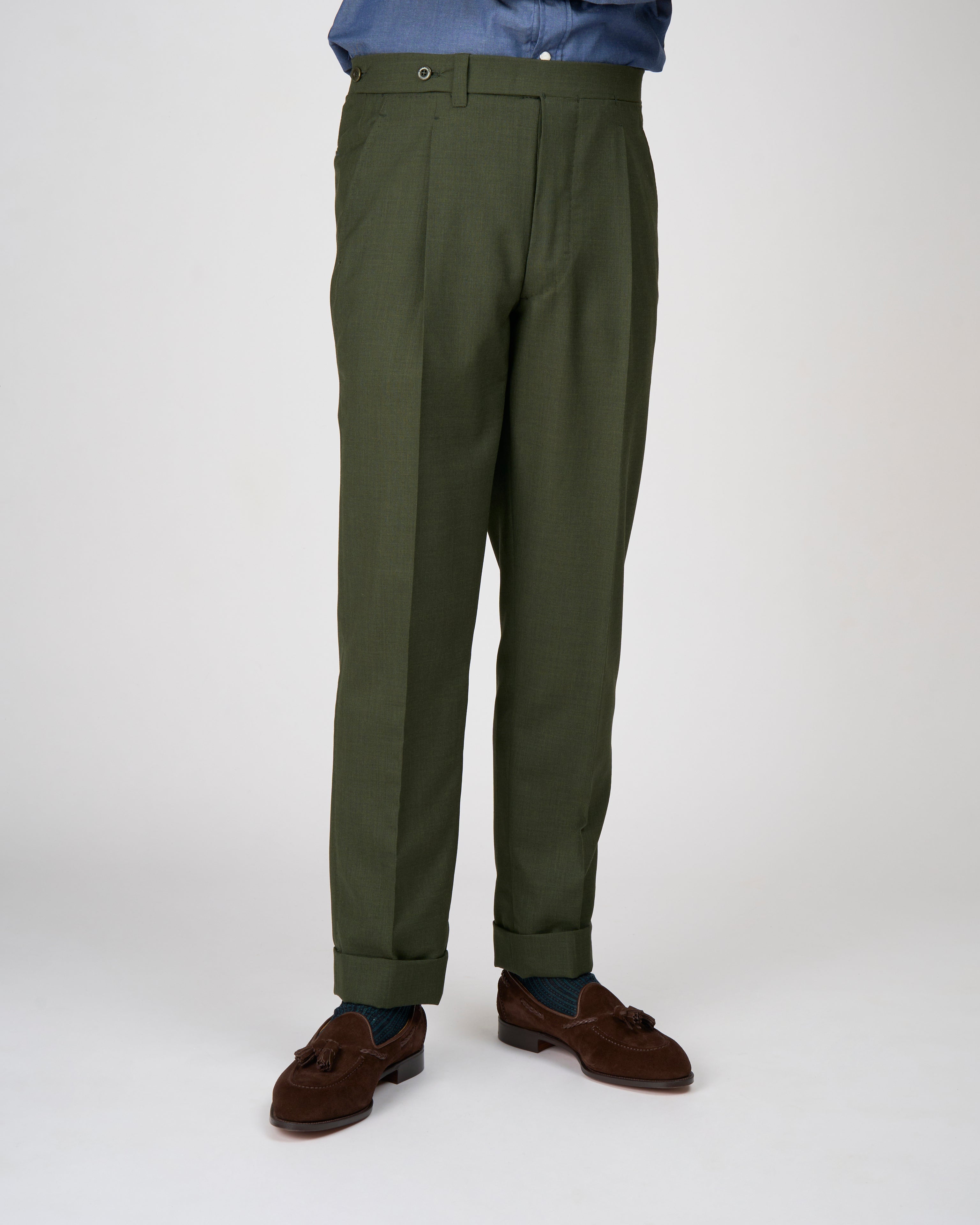 High twist wool trousers - Single pleat - Dark green
