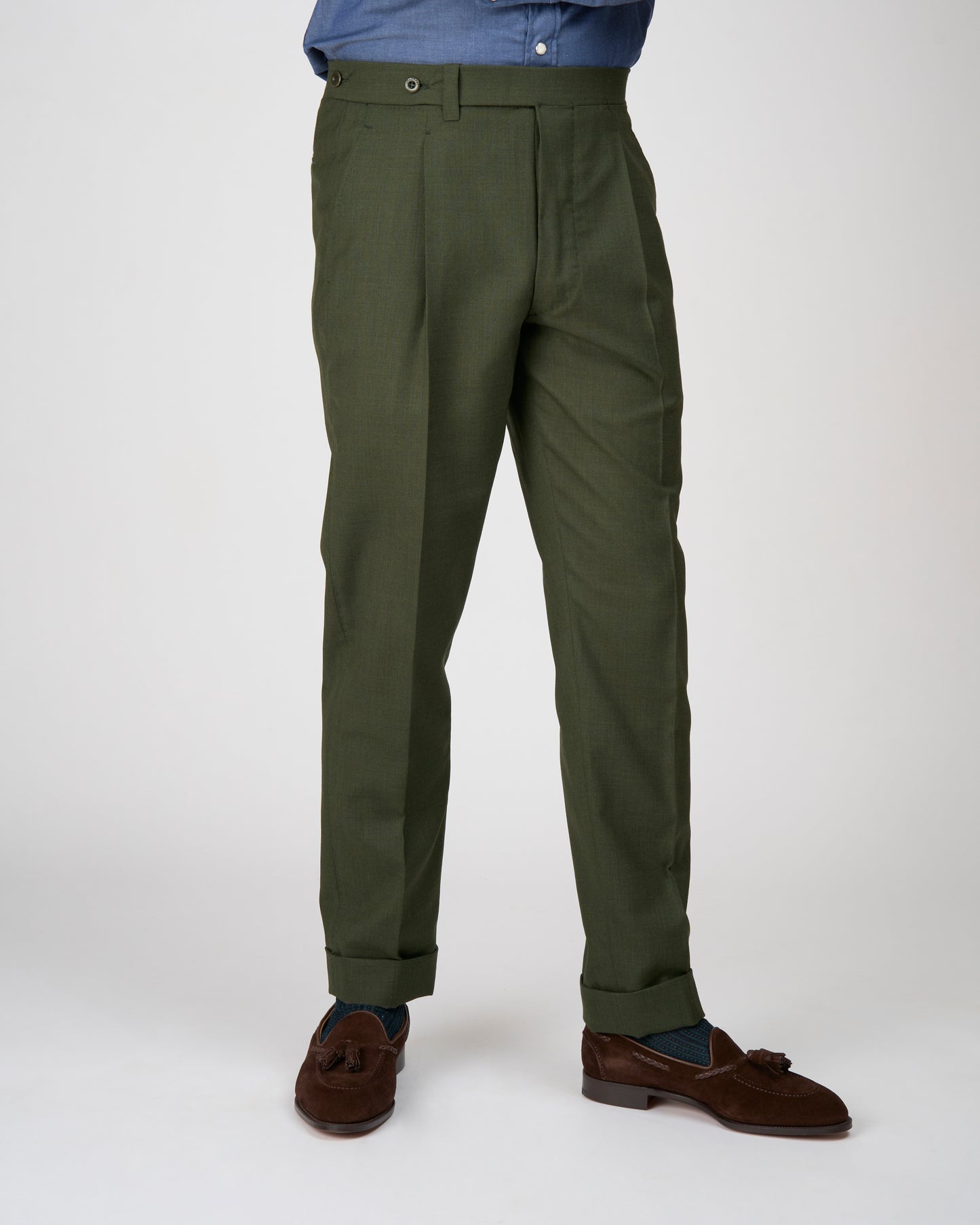 High twist wool trousers - Single pleat - Dark green