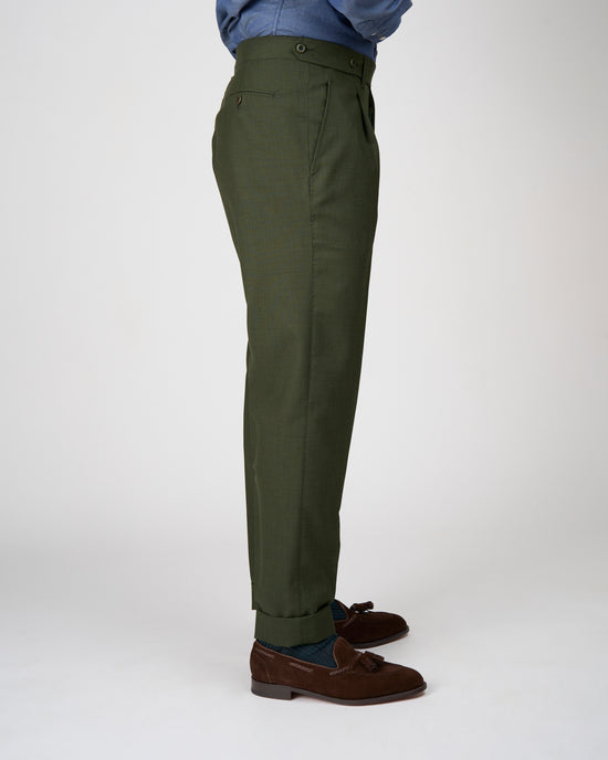 High twist wool trousers - Single pleat - Dark green