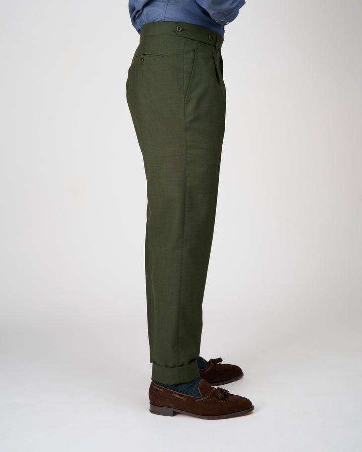 High twist wool trousers - Single pleat - Dark green