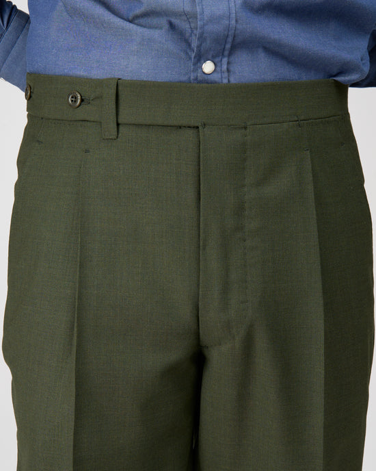 High twist wool trousers - Single pleat - Dark green