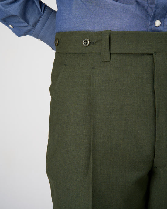 High twist wool trousers - Single pleat - Dark green