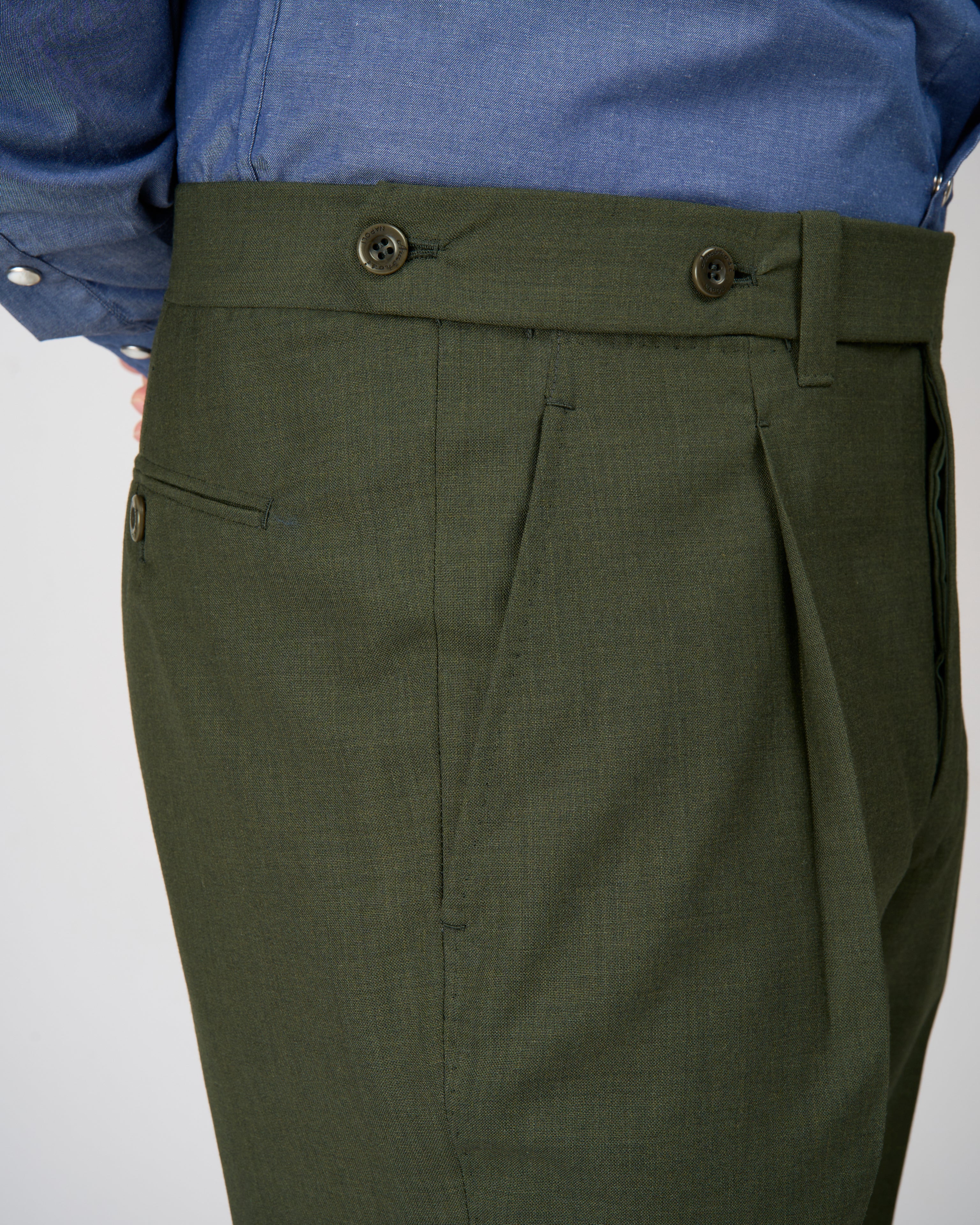 High twist wool trousers - Single pleat - Dark green