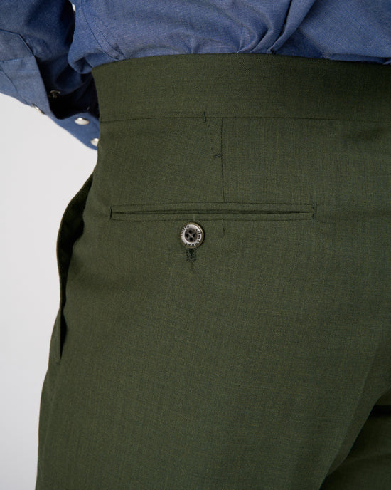 High twist wool trousers - Single pleat - Dark green