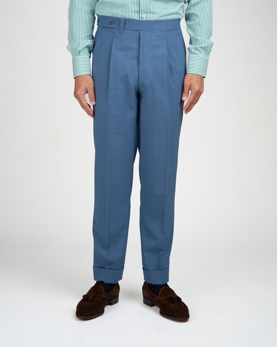 High twist wool trousers - Single pleat trousers - Light blue