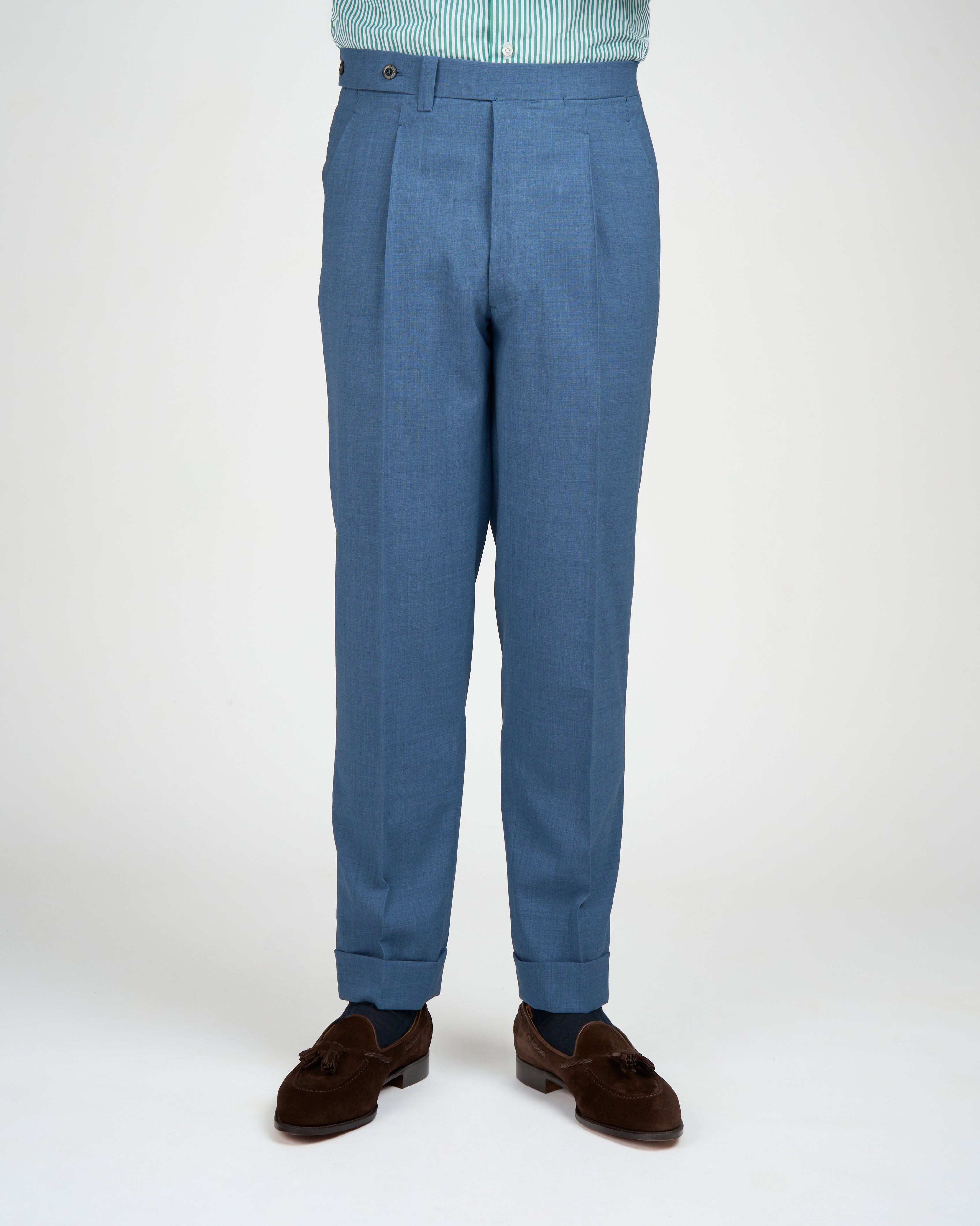 High twist wool trousers - Single pleat trousers - Light blue