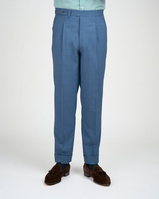High twist wool trousers - Single pleat trousers - Light blue