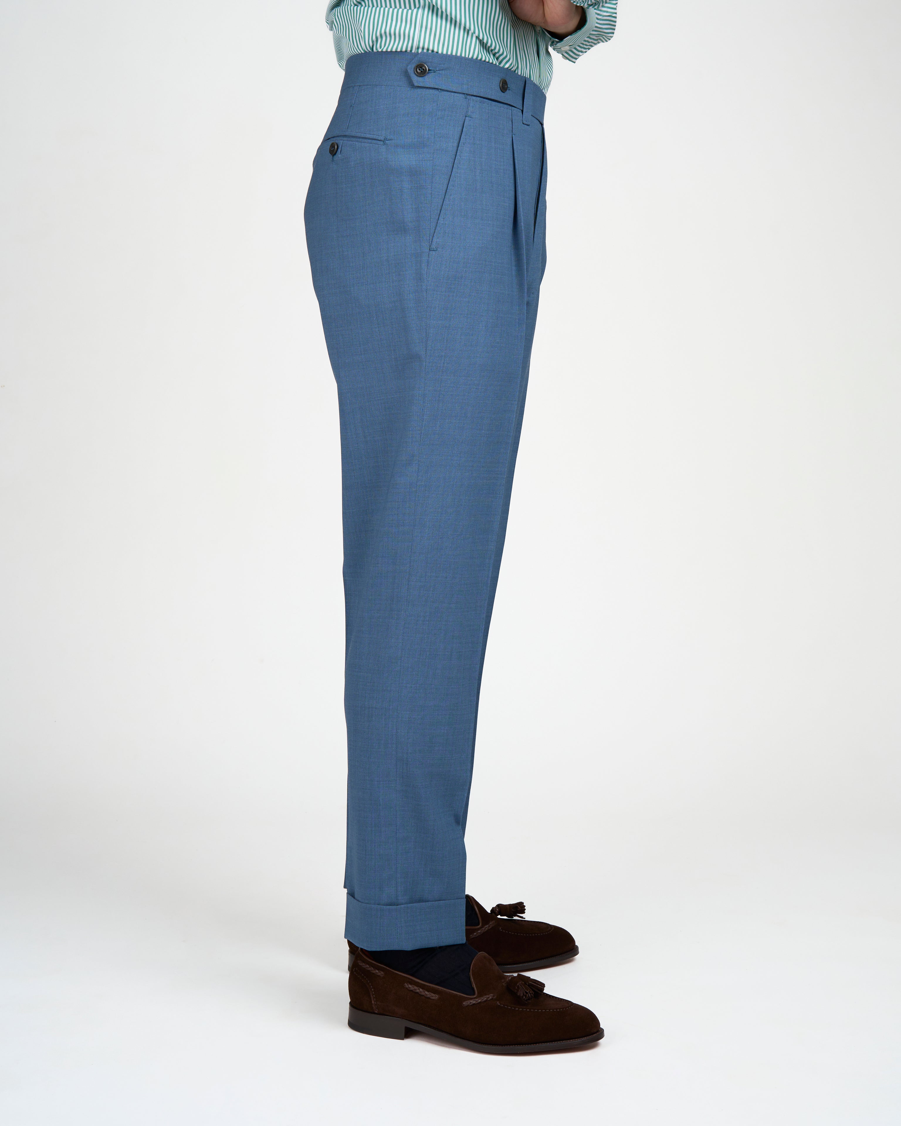 High twist wool trousers - Single pleat trousers - Light blue