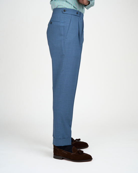 High twist wool trousers - Single pleat trousers - Light blue