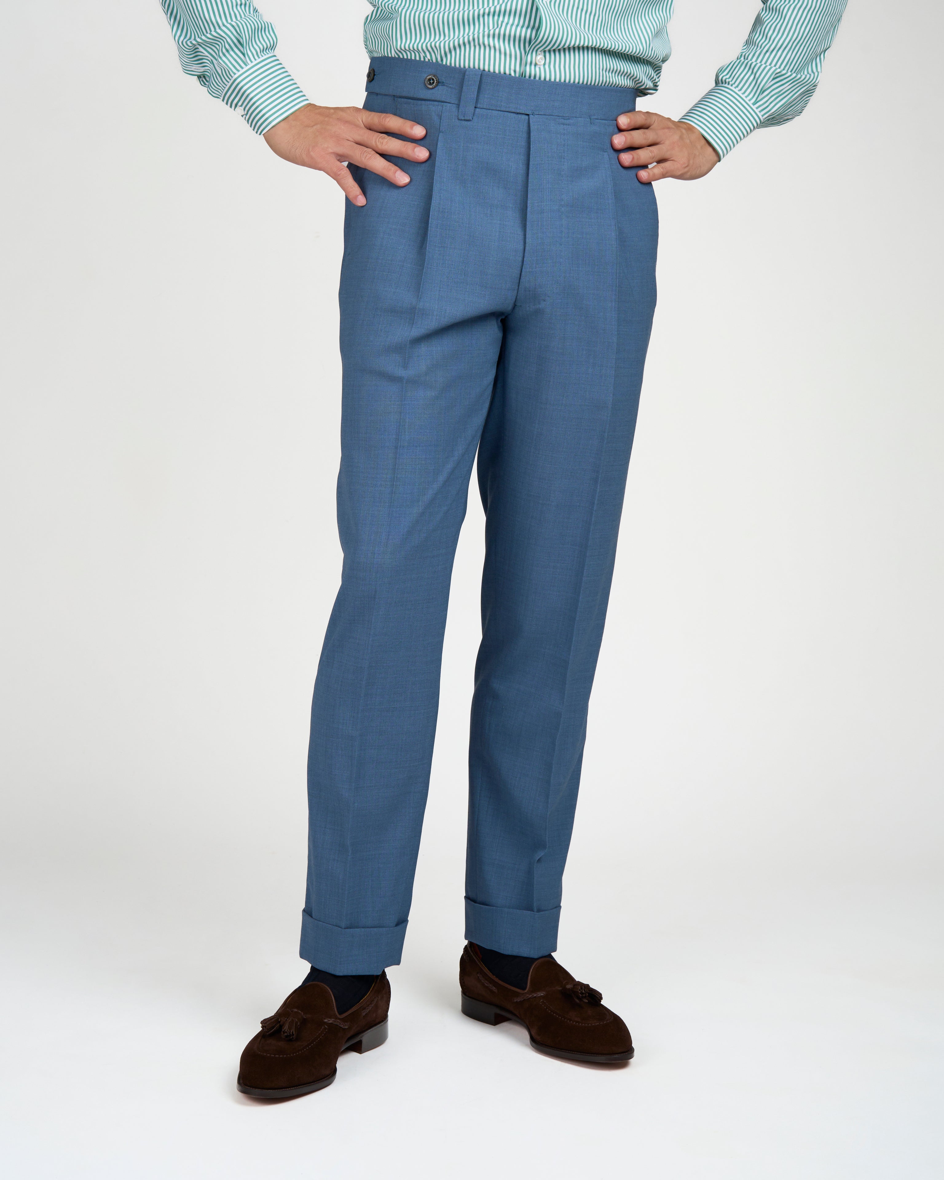 High twist wool trousers - Single pleat trousers - Light blue