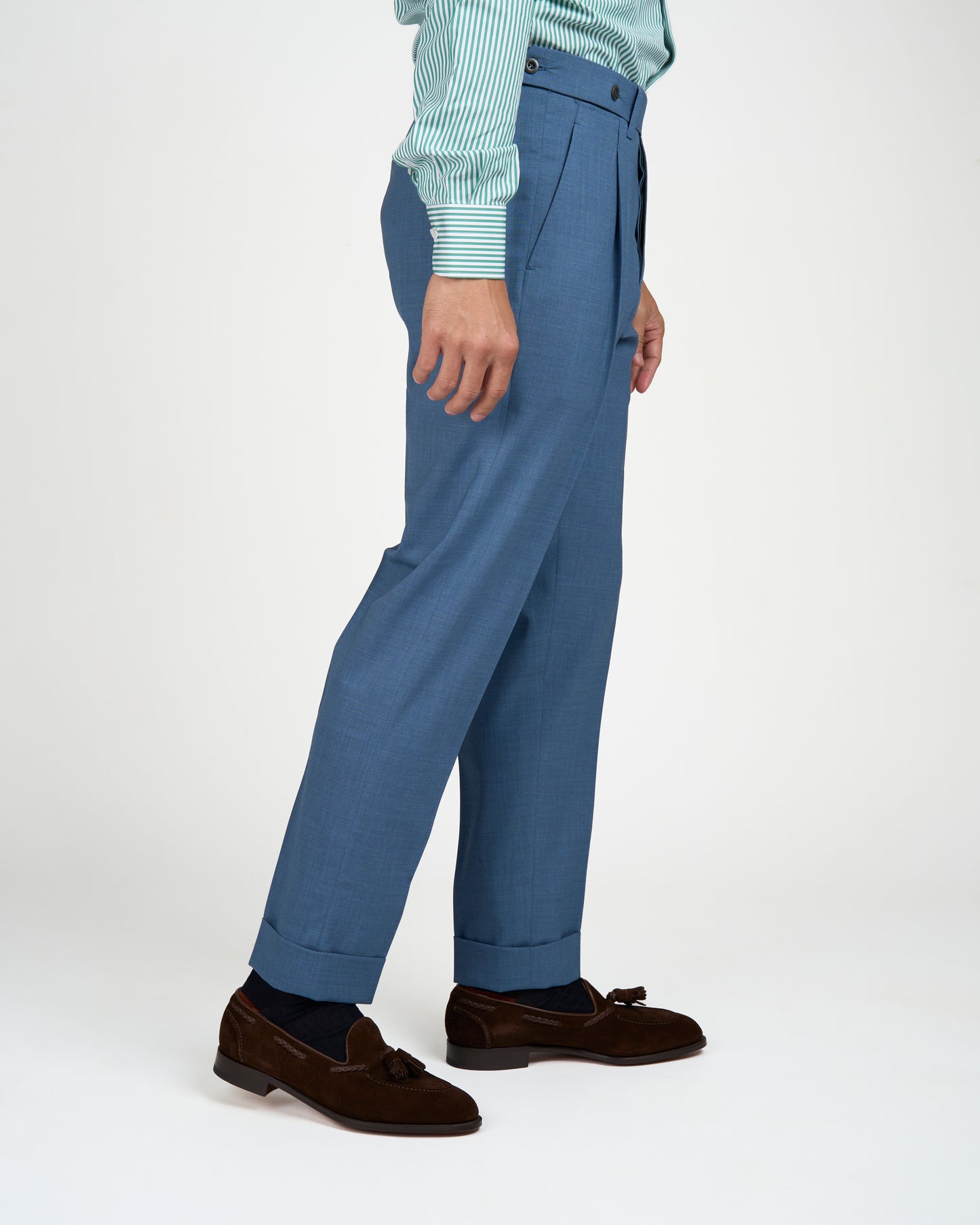 High twist wool trousers - Single pleat trousers - Light blue