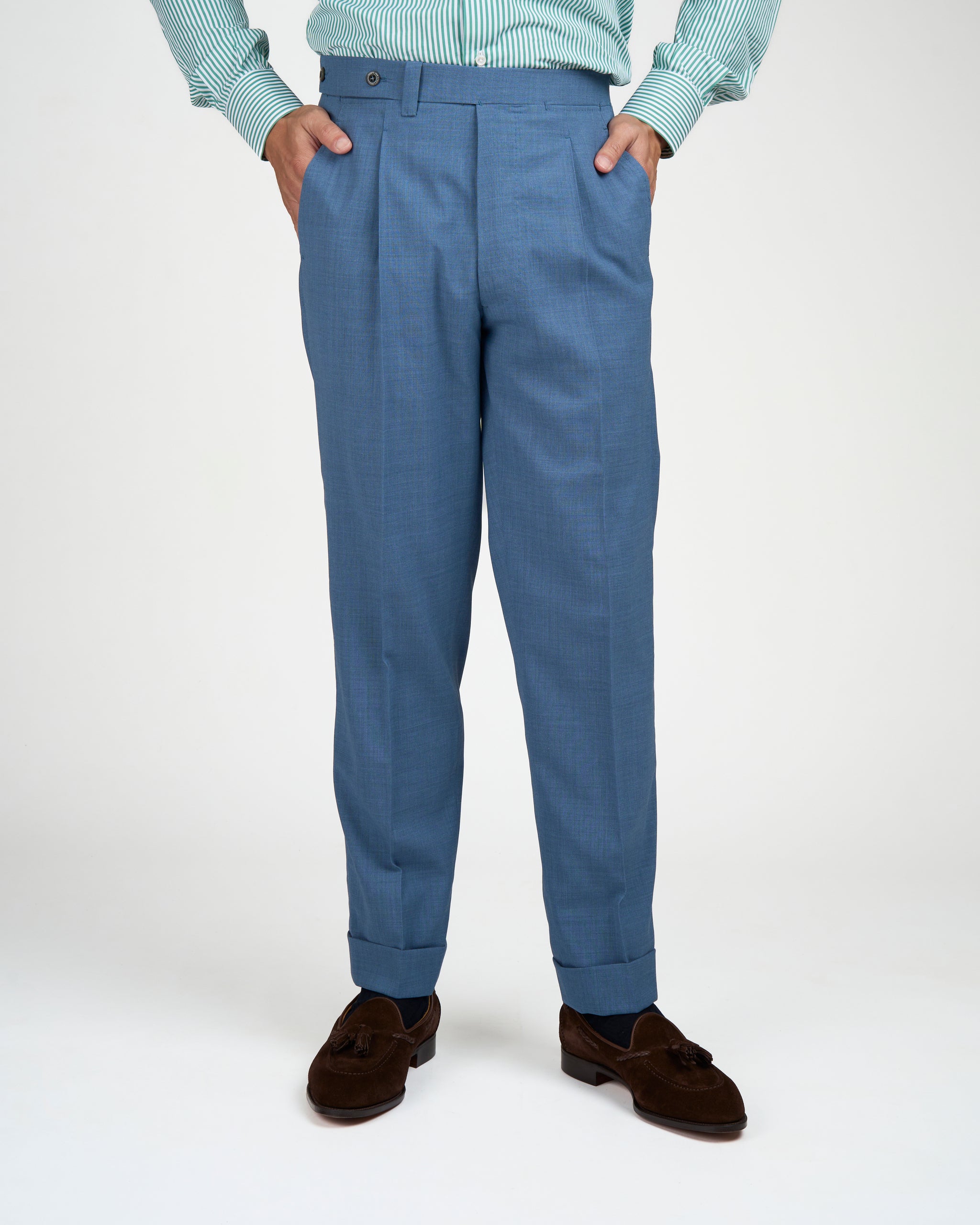 High twist wool trousers - Single pleat trousers - Light blue