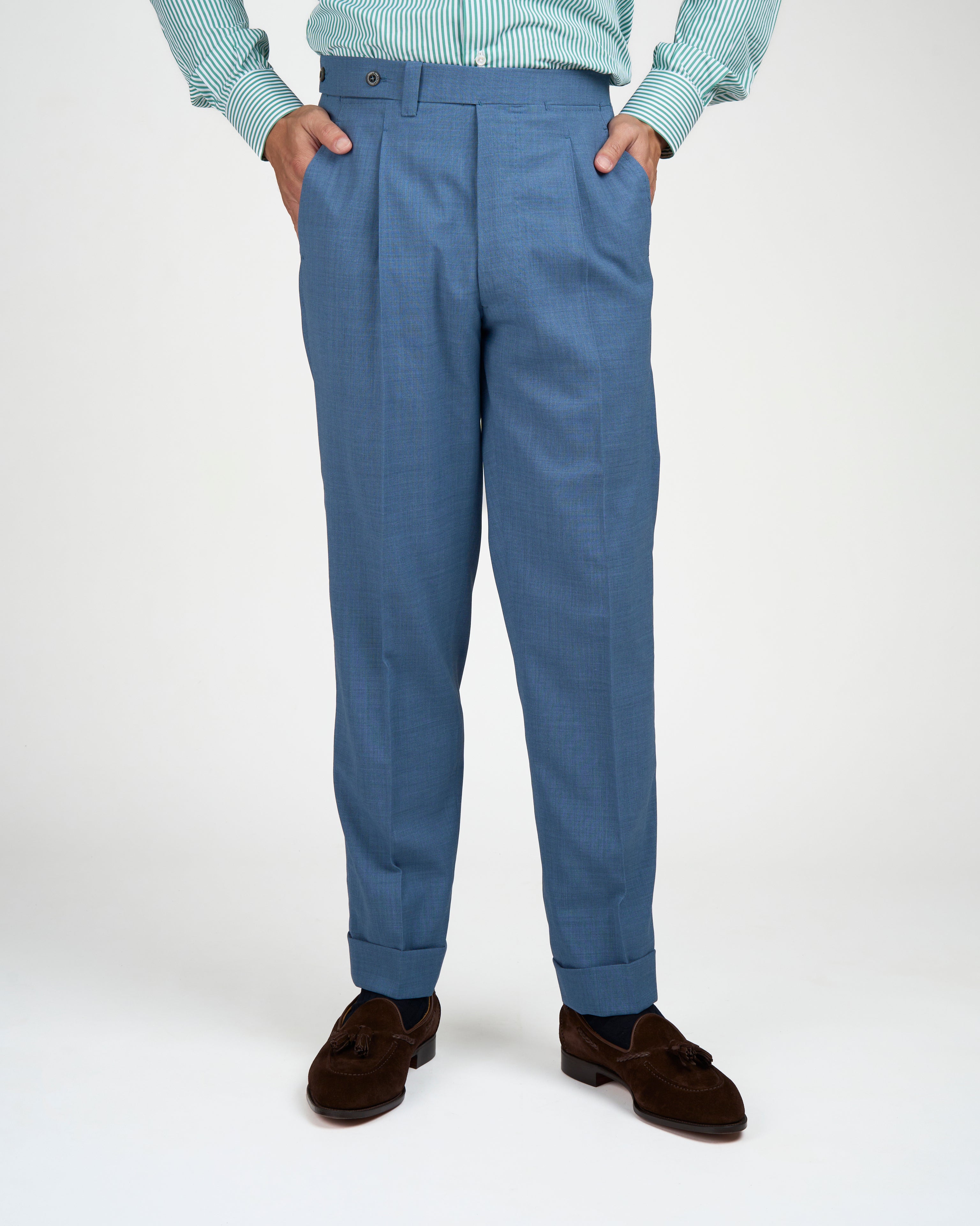High twist wool trousers - Single pleat trousers - Light blue