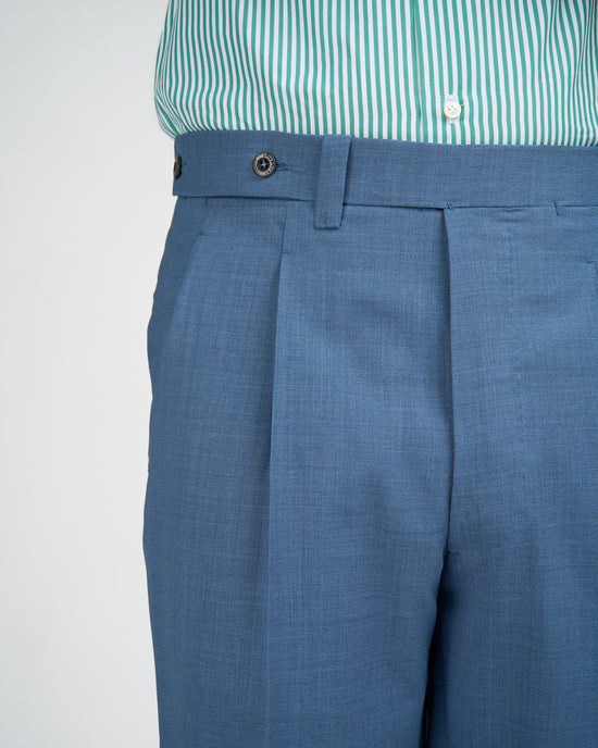 High twist wool trousers - Single pleat trousers - Light blue