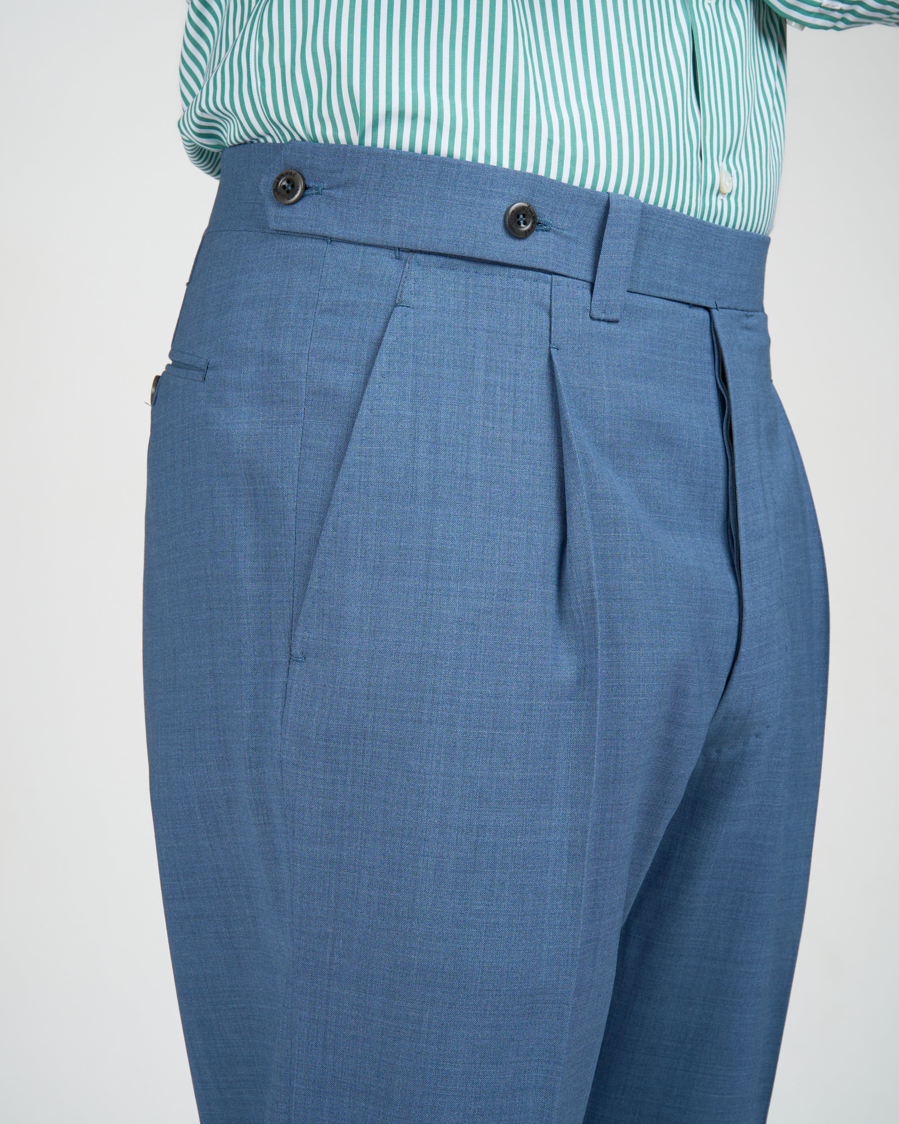 High twist wool trousers - Single pleat trousers - Light blue