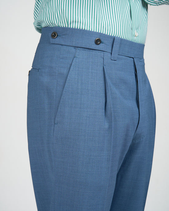 High twist wool trousers - Single pleat trousers - Light blue