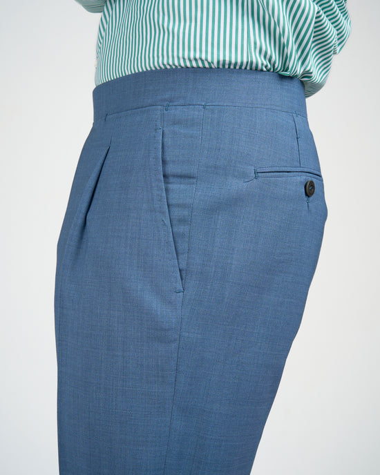 High twist wool trousers - Single pleat trousers - Light blue
