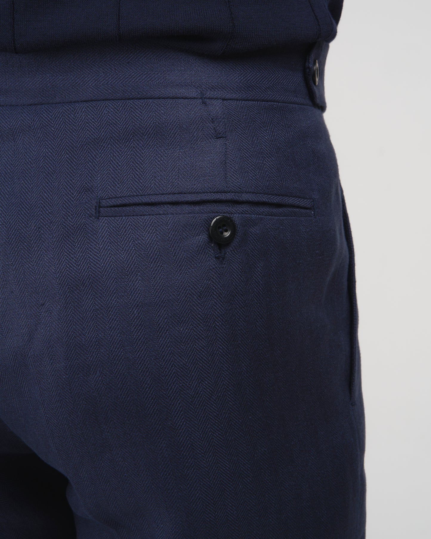 Herringbone linen trousers - Single pleat trousers - Navy Blue