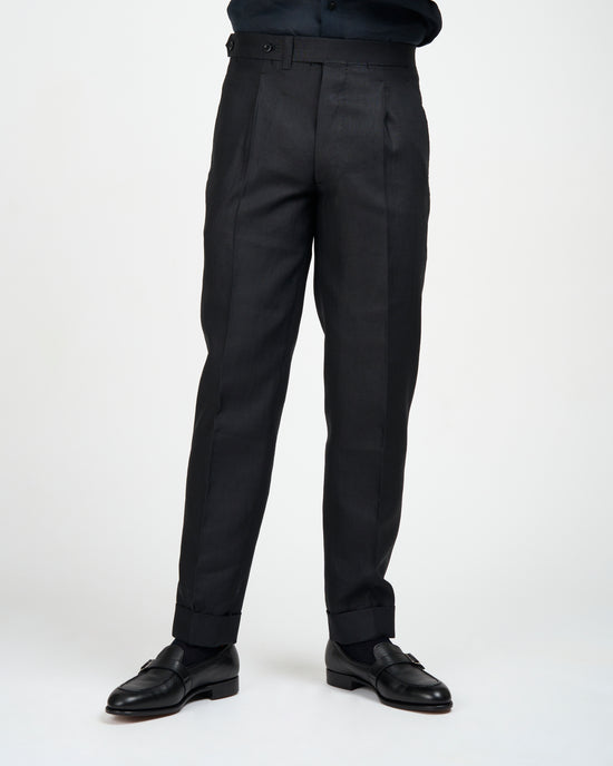 Plain linen trousers - Single pleat trousers - Black