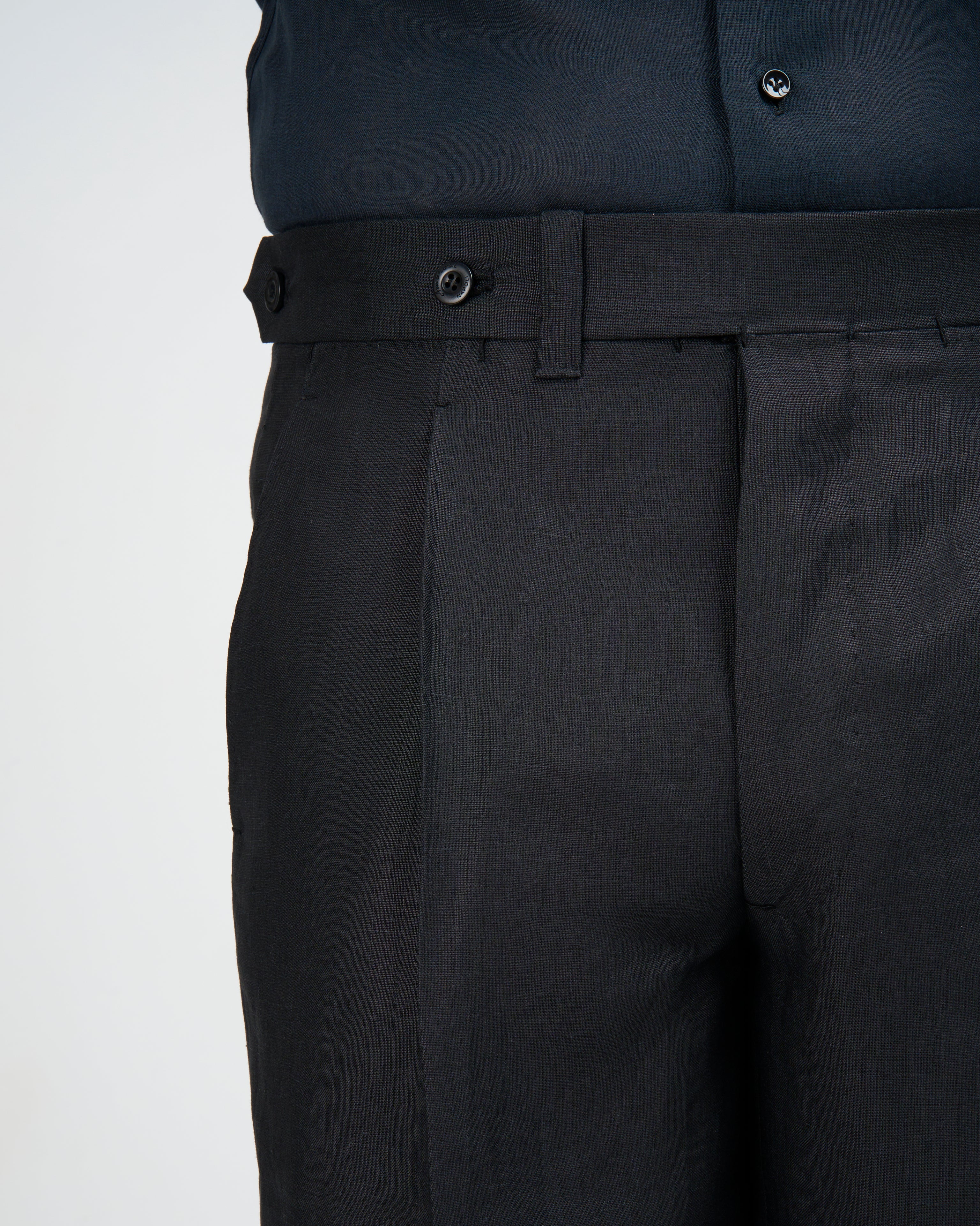 Plain linen trousers - Single pleat trousers - Black