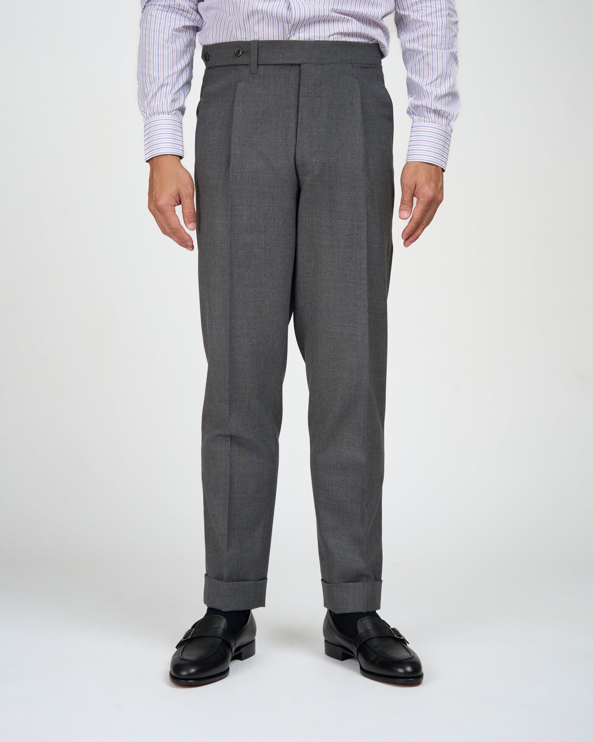 High twist wool trousers - Single pleat - Medium grey