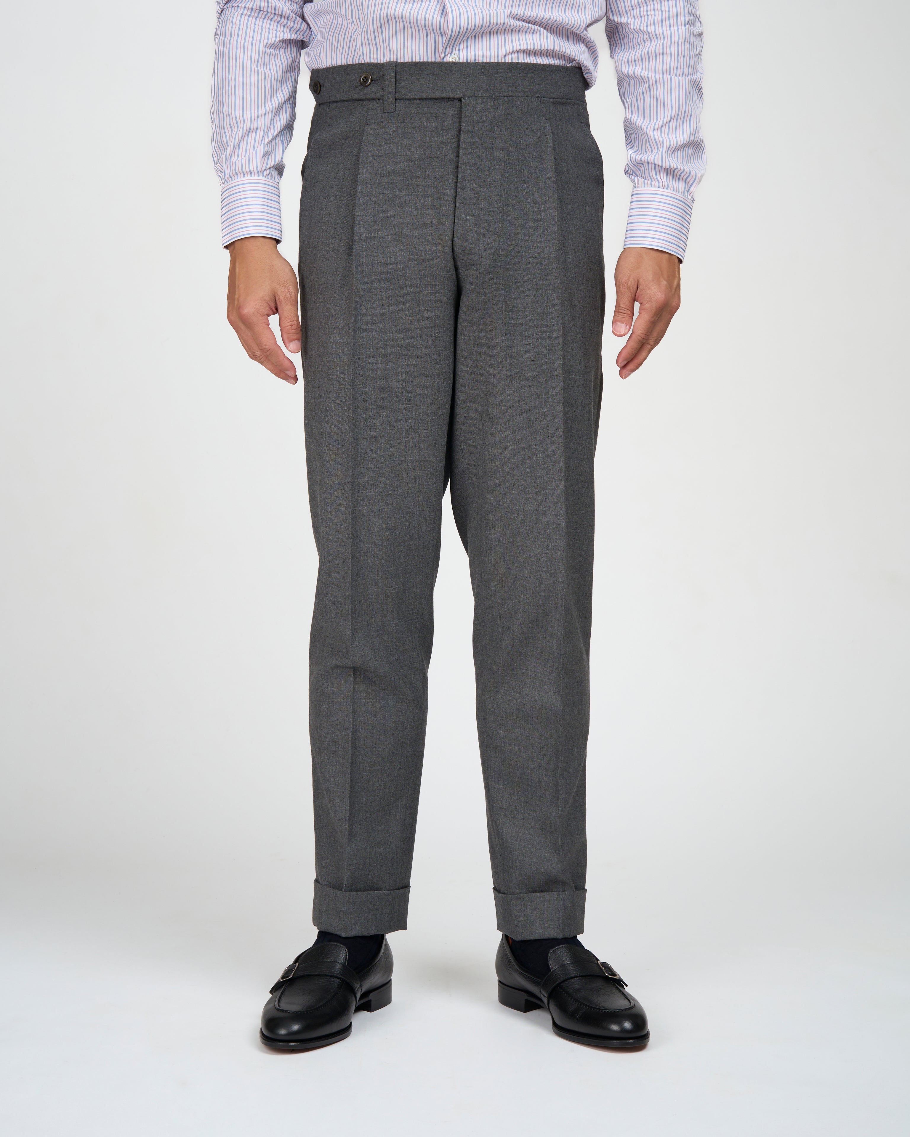 High twist wool trousers - Single pleat - Medium grey