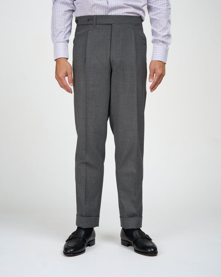 High twist wool trousers - Single pleat - Medium grey