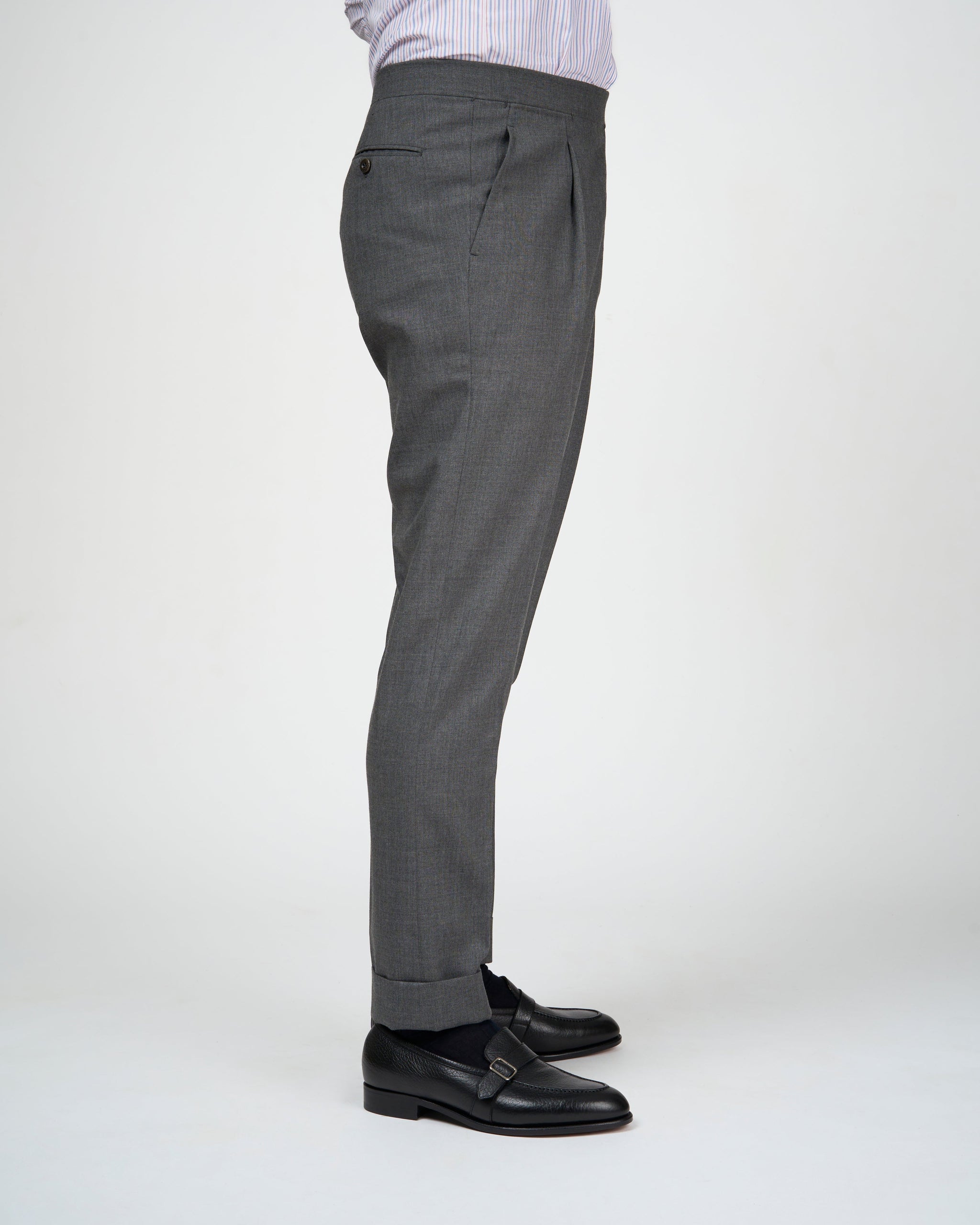 High twist wool trousers - Single pleat - Medium grey