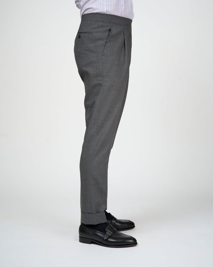 High twist wool trousers - Single pleat - Medium grey