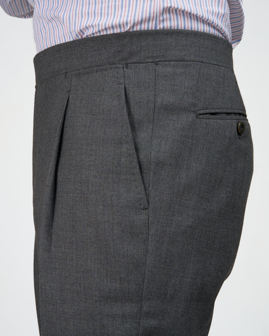 High twist wool trousers - Single pleat - Medium grey