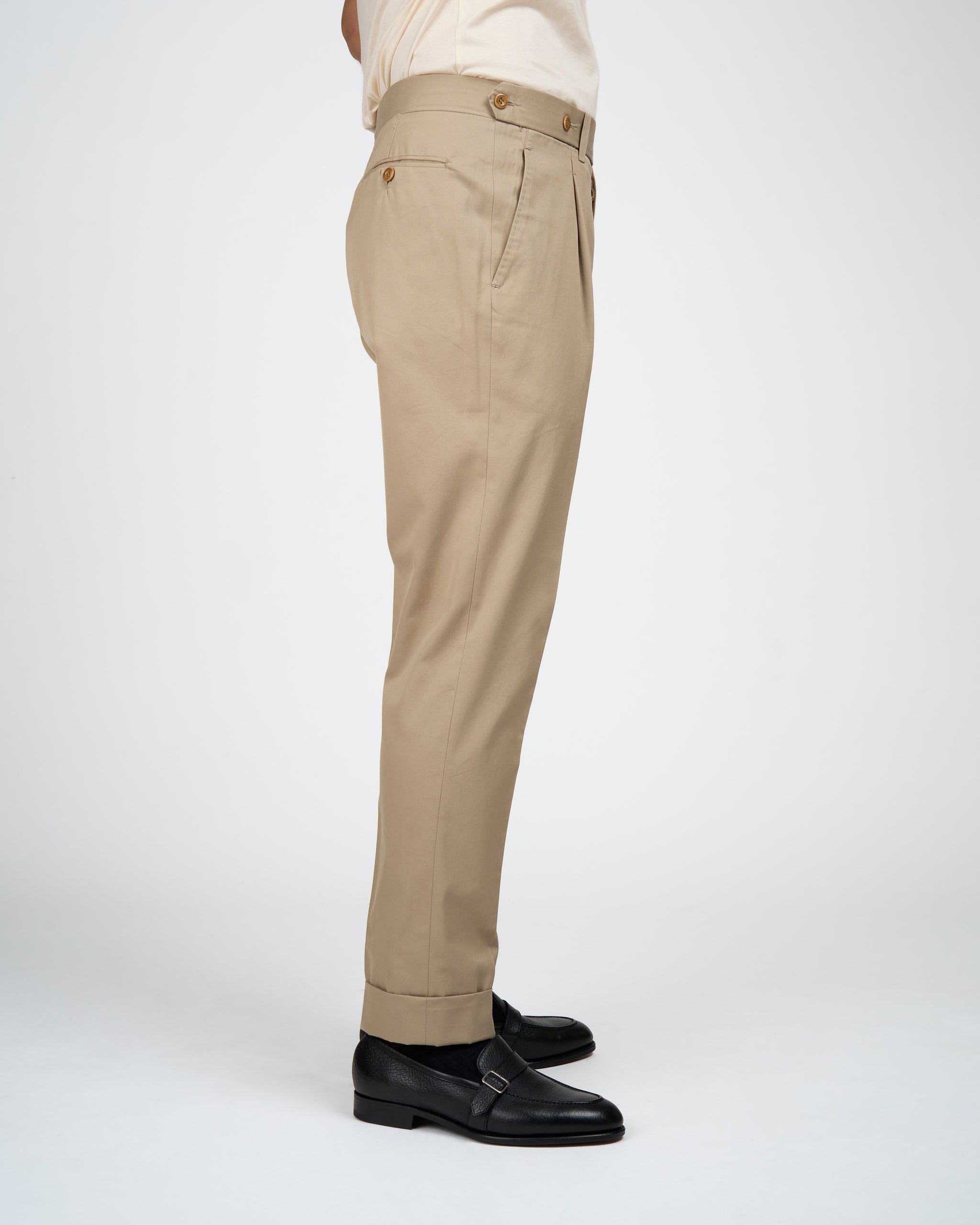 Light weight cotton trousers - Single pleat trousers - Beige