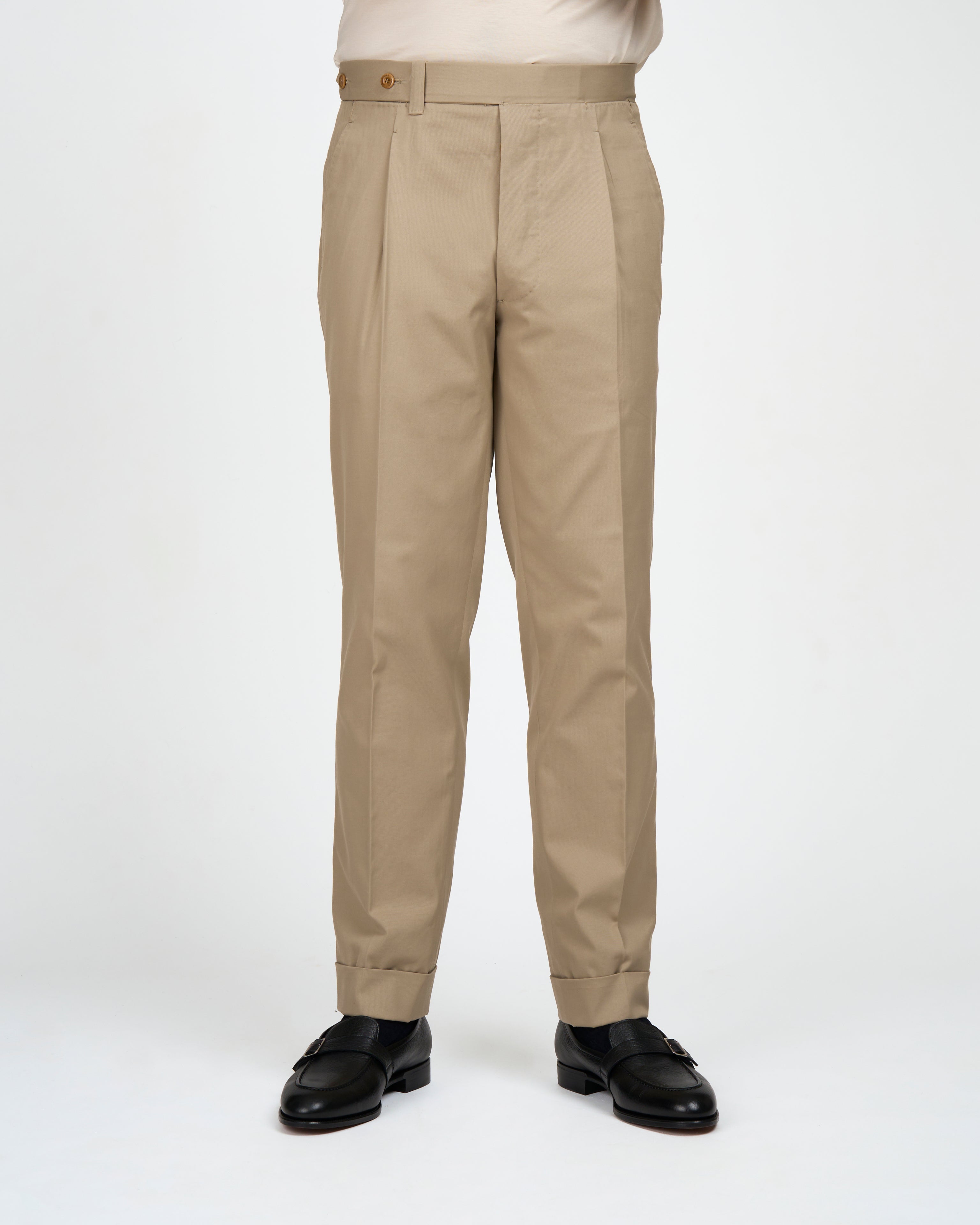 Light weight cotton trousers - Single pleat trousers - Beige