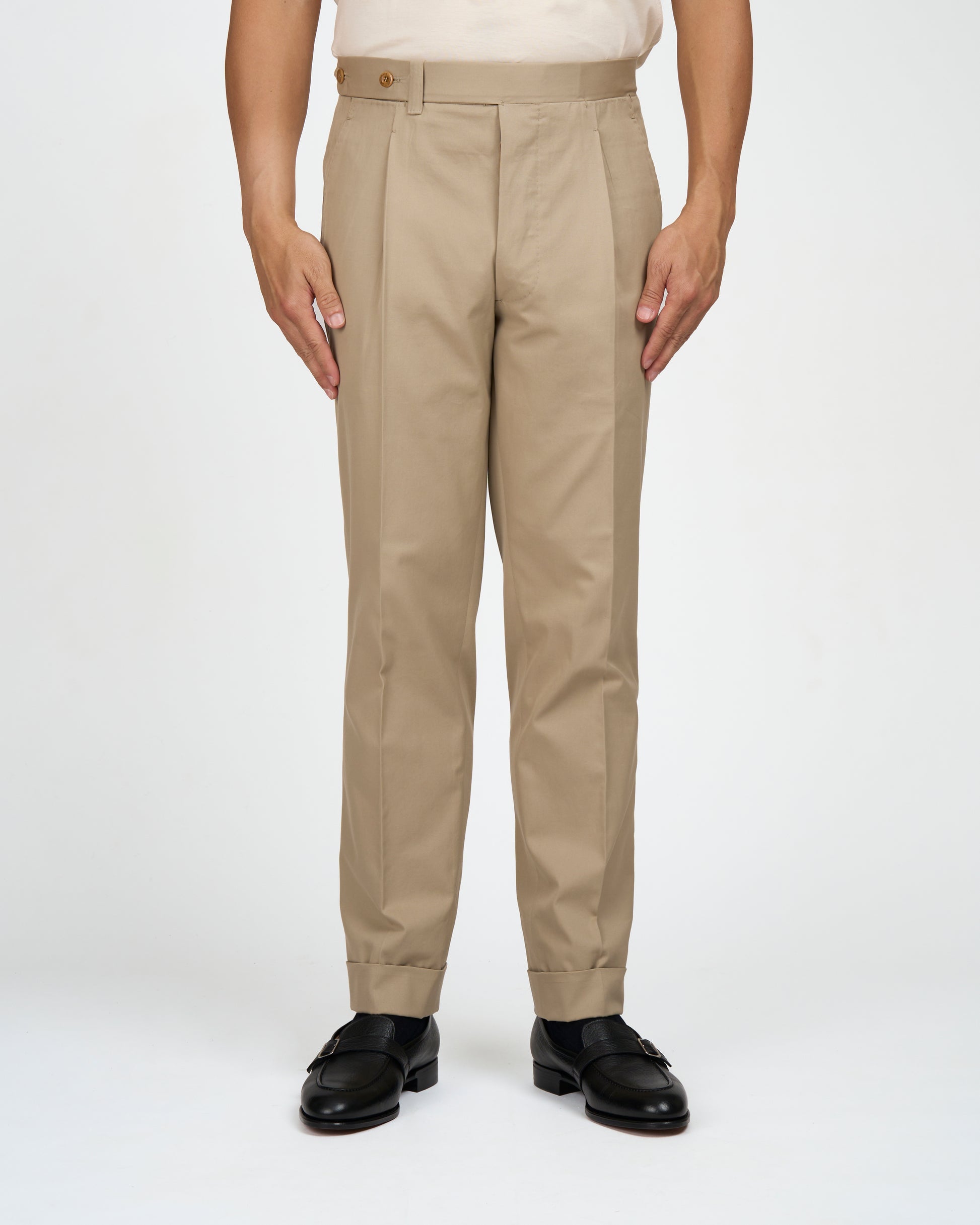 Light weight cotton trousers - Single pleat trousers - Beige