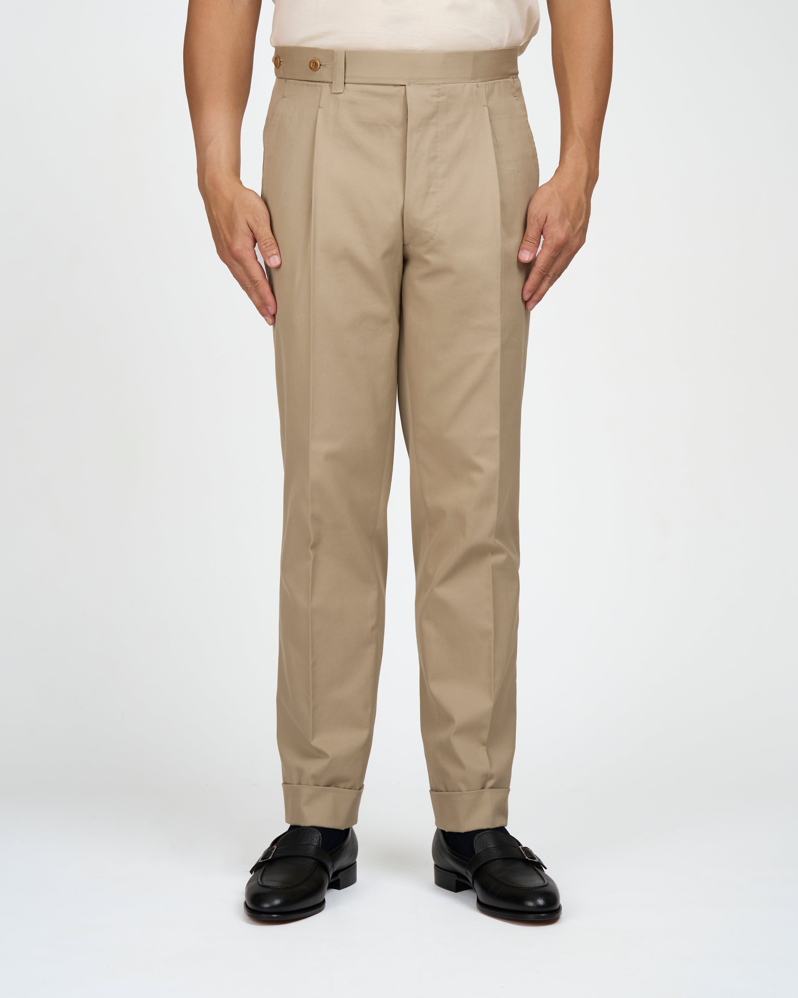 Light weight cotton trousers - Single pleat trousers - Beige