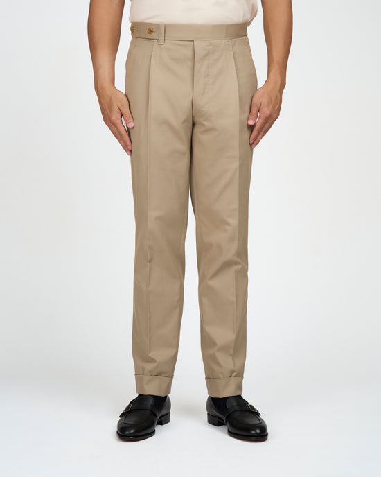 Light weight cotton trousers - Single pleat trousers - Beige